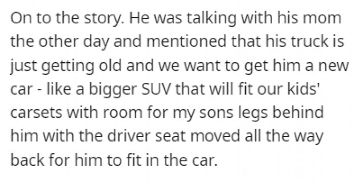 The fiancé was talking about this with his mother when she told him that he could trade cars with his step-dad