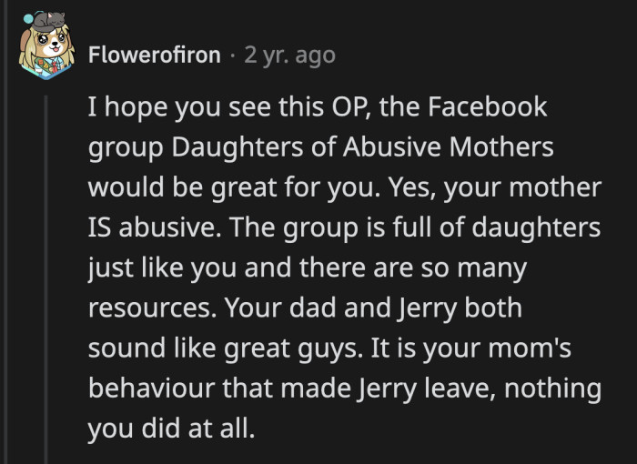 Now that OP finally saw her mom's true colors, there is a group she can rely on and vent to about her experiences living with her mom