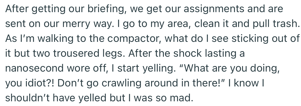 OP was stunned to see someone doing exactly what they had been briefed never to do