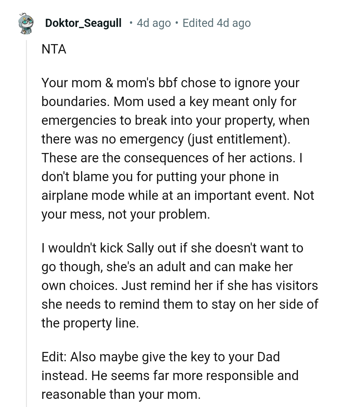 This Redditor wouldn't kick Sally out