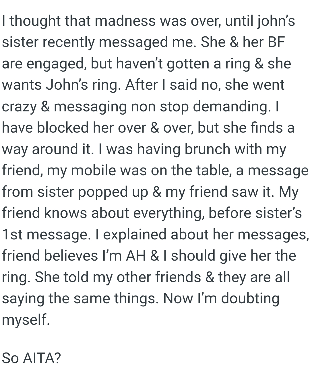 OP was having brunch with her friend, and her mobile was on the table
