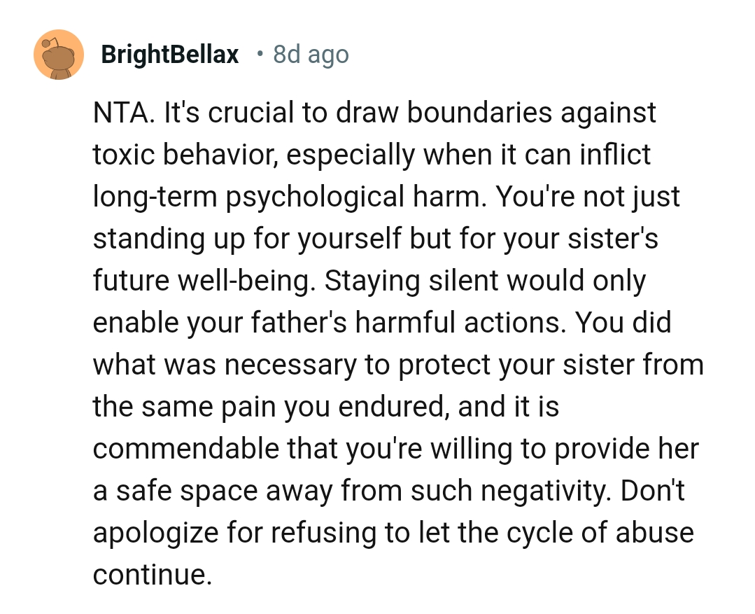 Staying silent would only enable her dad's behavior, so it's good the OP confronted her dad