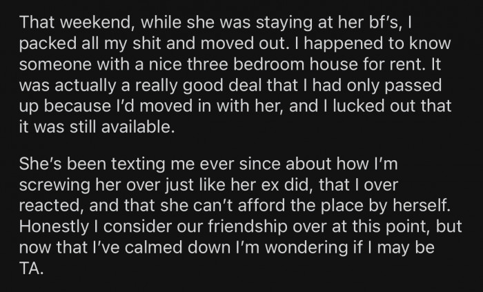 OP's friendship with Tara was pretty much over by that point.