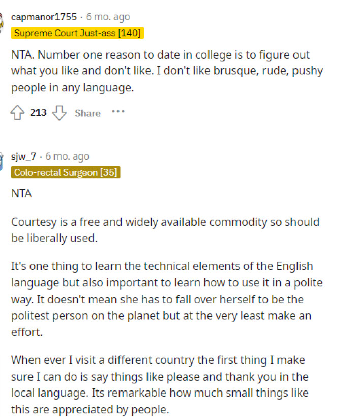 It's clear that they may not communicate effectively, and it is clear that so many people were on OP's side on this