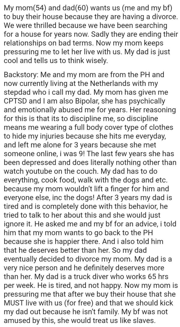OP told her dad that her mom wants to go back to the PH because she is happier there