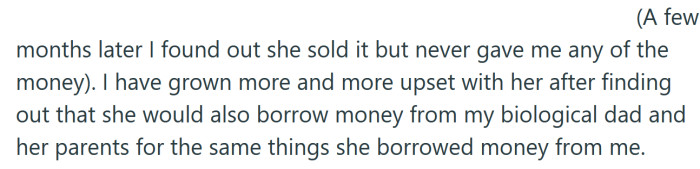 The OP later found out her mom was also borrowing money from other family members.