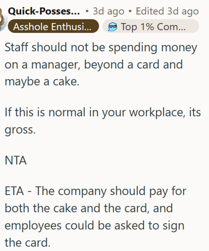 Expecting workers to buy gifts for their boss is simply not right