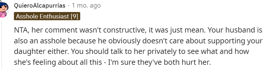 24. Her comment wasn't constructive but mean