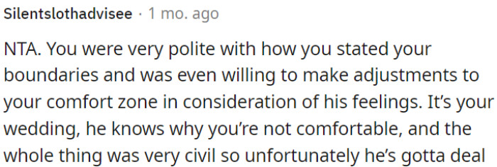 OP set her boundaries respectfully, even offering to consider his feelings