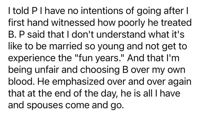 OP was accused of choosing the ex-wife over her own blood.