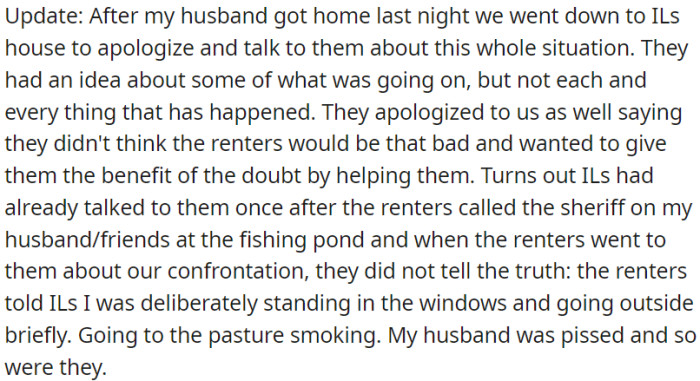 OP and her husband visited the in-laws to apologize and discuss the situation.