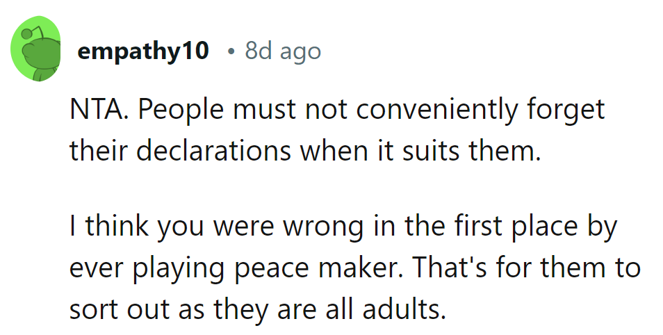 Convenient amnesia isn't a free pass to change the rules. Let the adults handle their own battles.