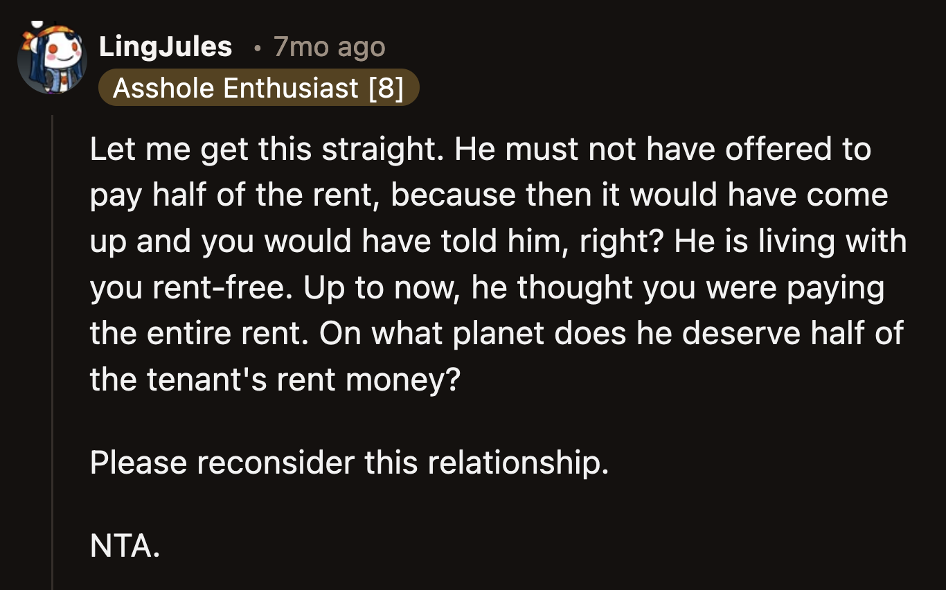 Shouldn't he be thanking OP for everything she has done for him so far?