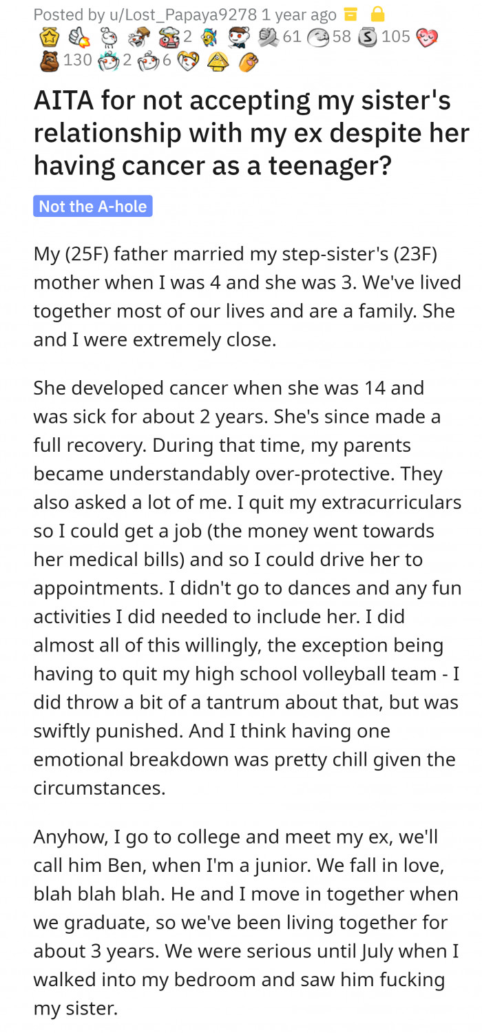 OP shared how her life was like living with her sister who had cancer.