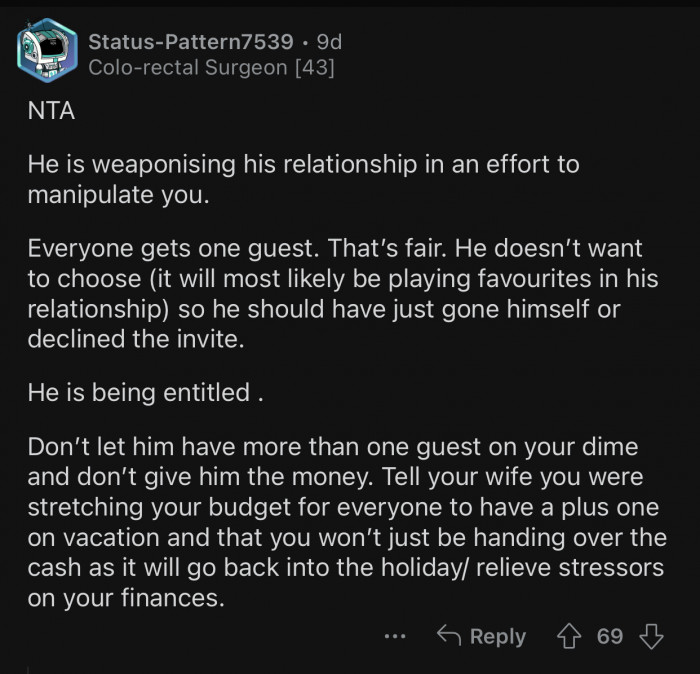 The stepson can choose to go alone or decline the offer.