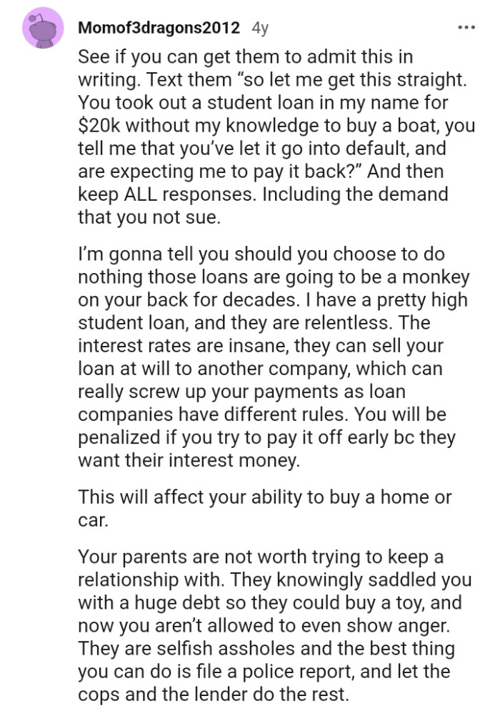 This will affect the OP's ability to buy a home or car