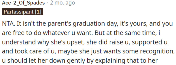 It's OP's graduation day, not his parents'