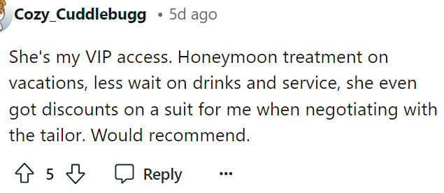 This is actually really funny because she's essentially passing her pretty privilege on to her man.