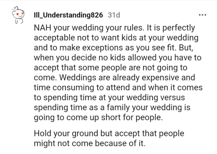 The OP ought to hold her ground