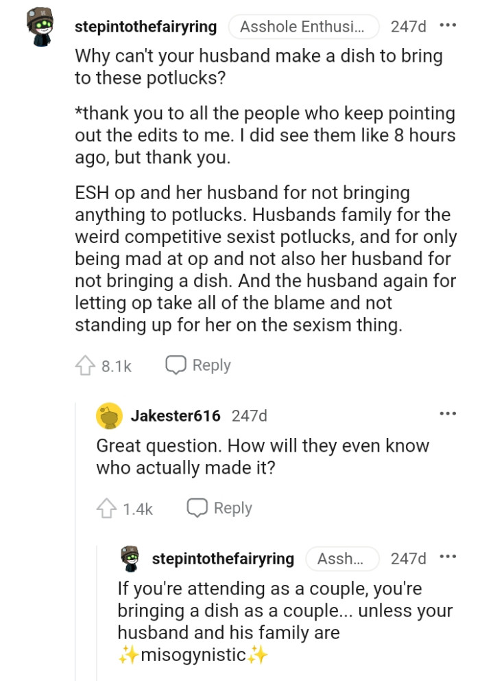 Why can't the OP's husband make a dish?