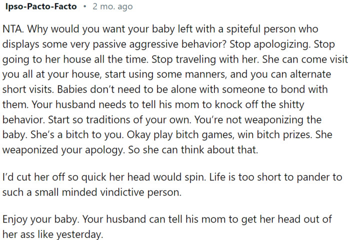 OP's Husband Should Address His Mother's Behavior and Encourage Her to Change