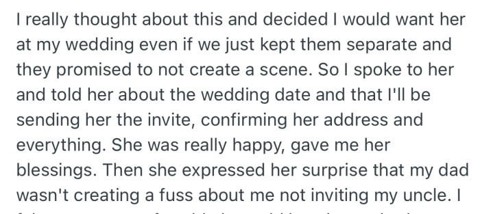 OP is preparing for her wedding soon, and thought it would be nice to send an invite to her uncle’s ex-wife since she was really close to her