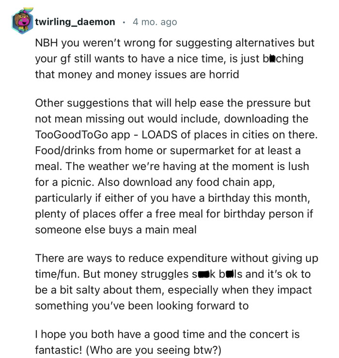 “NBH, You Weren’t Wrong for Suggesting Alternatives, but Your GF Still Wants to Have a Nice Time.”