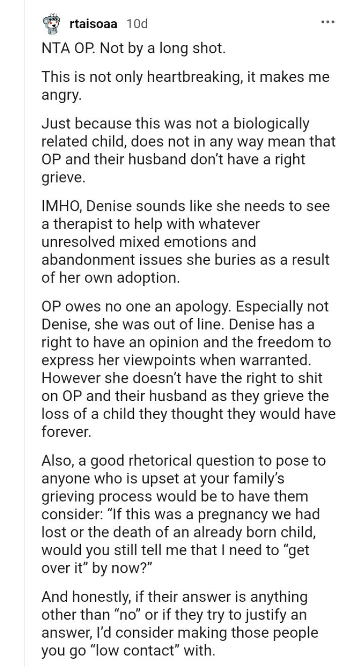 They grieve the loss of a child they thought they would have