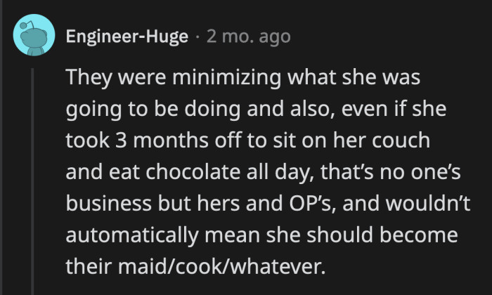 His male relatives aren't entitled to his wife's time, and OP was right to remind them of that