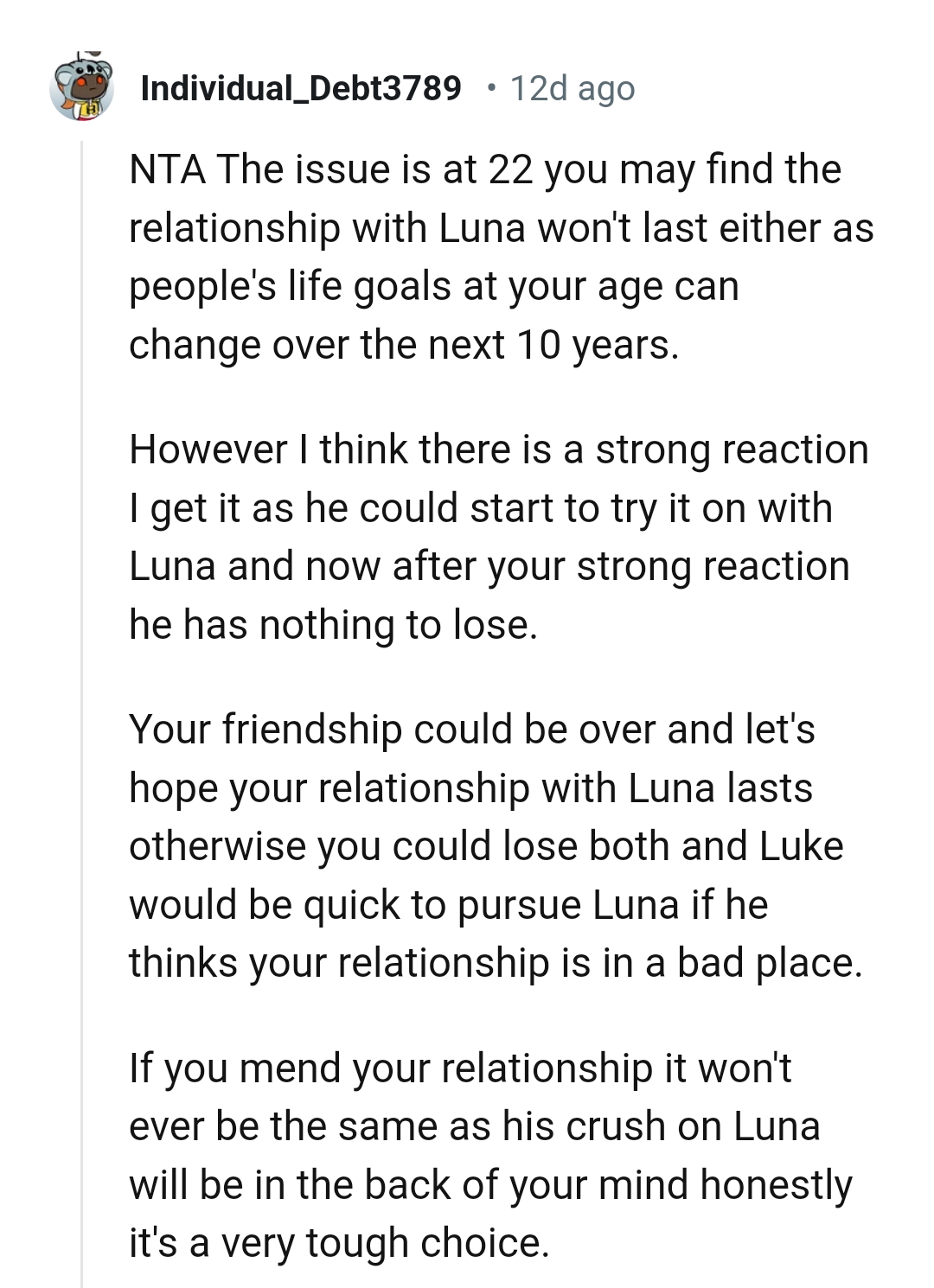 This Redditor is hoping the OP's relationship with Luna lasts