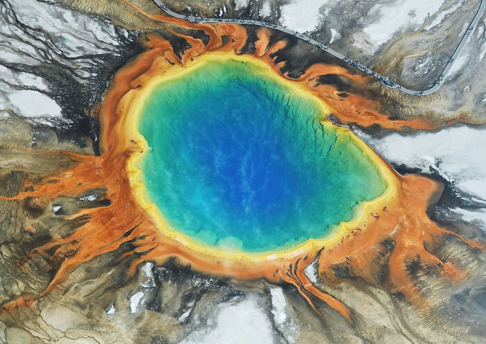 "Aerial Image Of Grand Prismatic Spring In Yellowstone National Park"