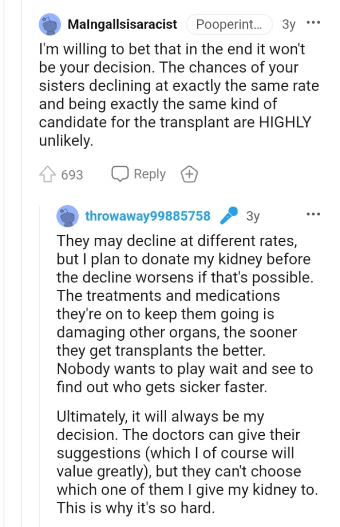 The chances of the OP's sisters declining at exactly the same rate