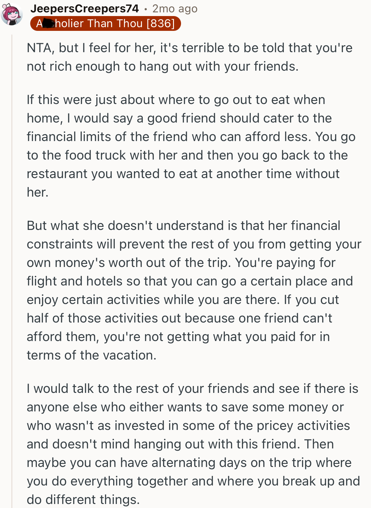“NTA, but I Feel for Her; It's Terrible to Be Told That You're Not Rich Enough to Hang Out with Your Friends.”