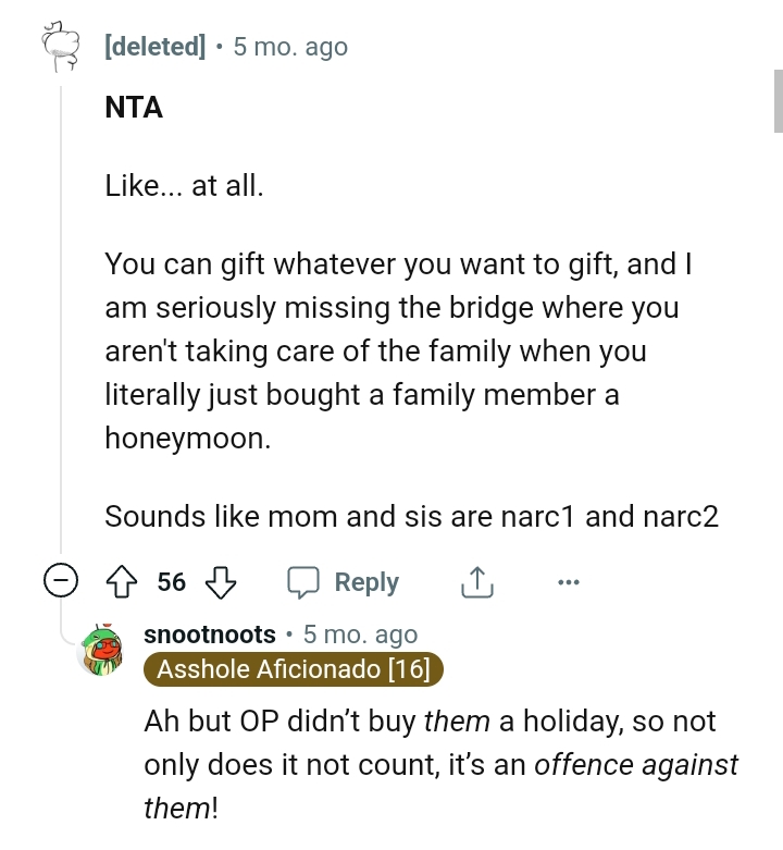 OP literally bought the honeymoon for her cousin