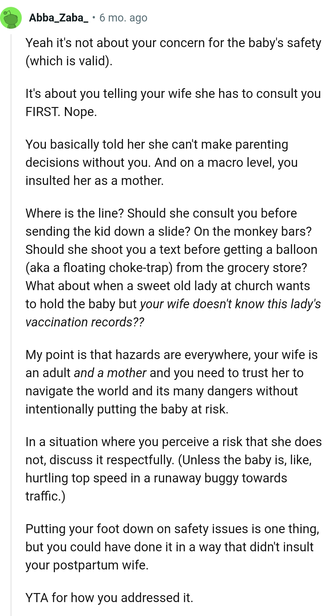 OP's wife should consult him first