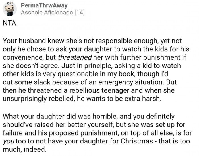 They make a good point - step-dad *knew* the daughter wasn't responsible enough to watch the younger two