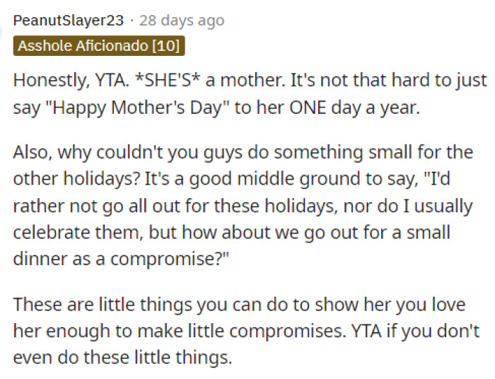 This comment had a lot to say to him, and they let him know that these are small things to him, but they're also small things to her that will show that he loves her.