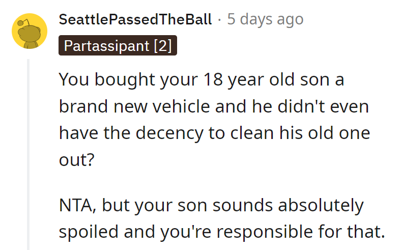 New car, old habits! NTA, but looks like someone's driving down Spoiled Street without a map.