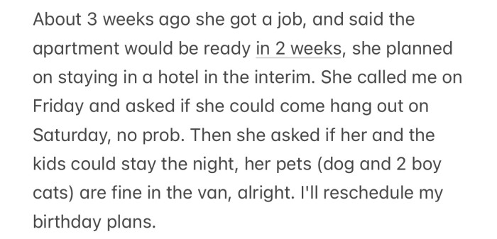 The sister claimed that she would be able to move into her new apartment soon.