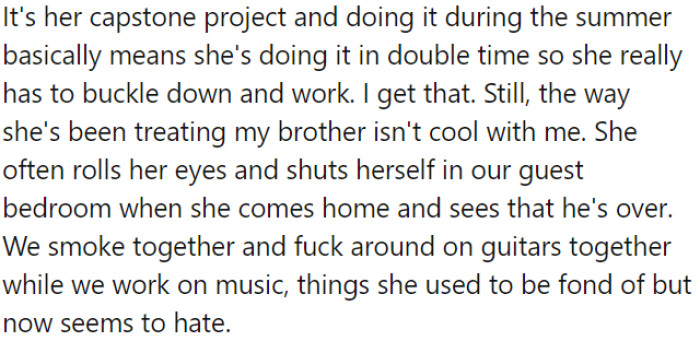 OP is concerned about how his girlfriend treats his brother when she visits.