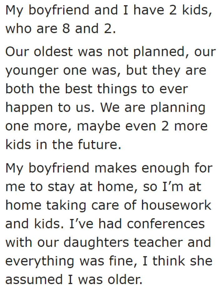 The original poster (OP) tells the community about her family.