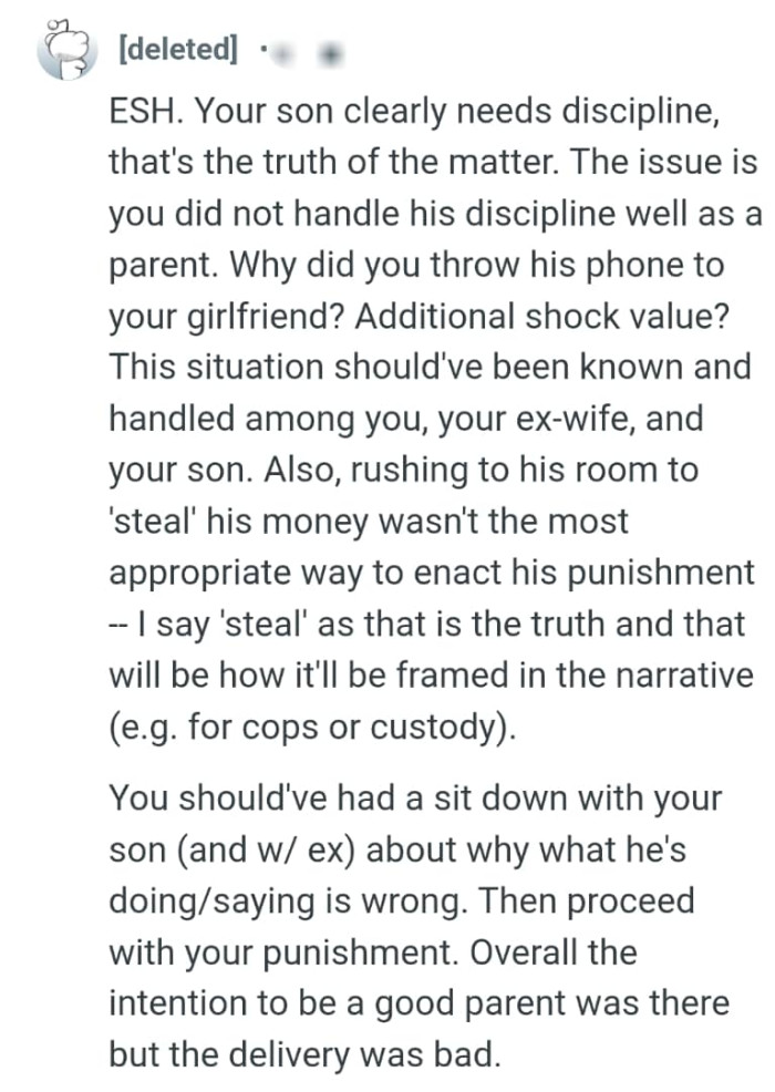 The OP did not handle his son's discipline well as a parent