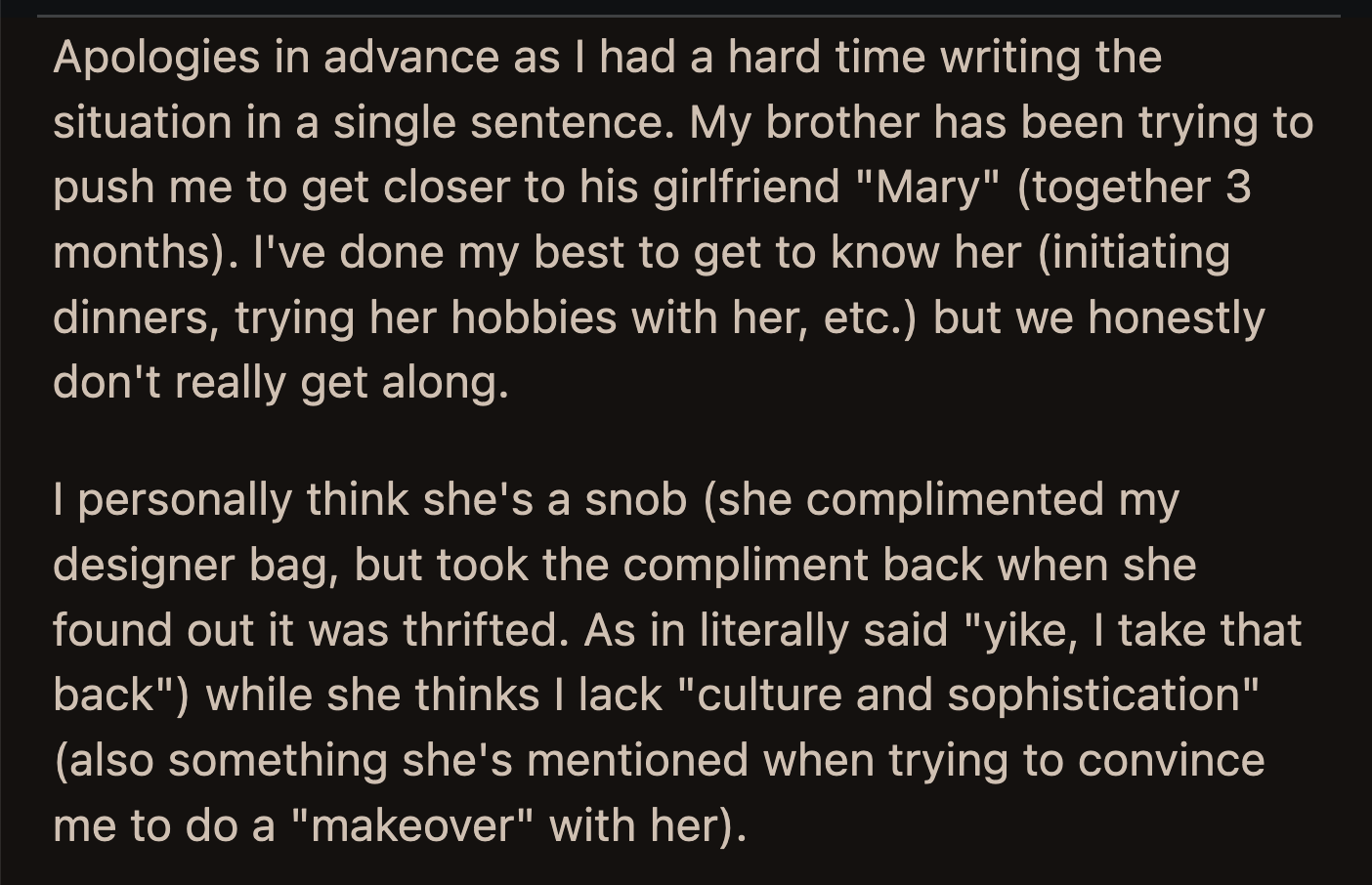 She and her boyfriend accused OP and her bridesmaids of intentionally excluding her. This confused OP because Mary had said she would be busy that weekend.
