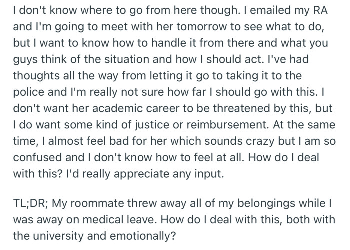 OP is still trying to process how to handle the situation