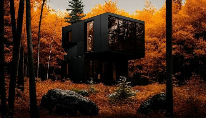 7. Black Concrete House in the Middle of the Woods During Autumn Season