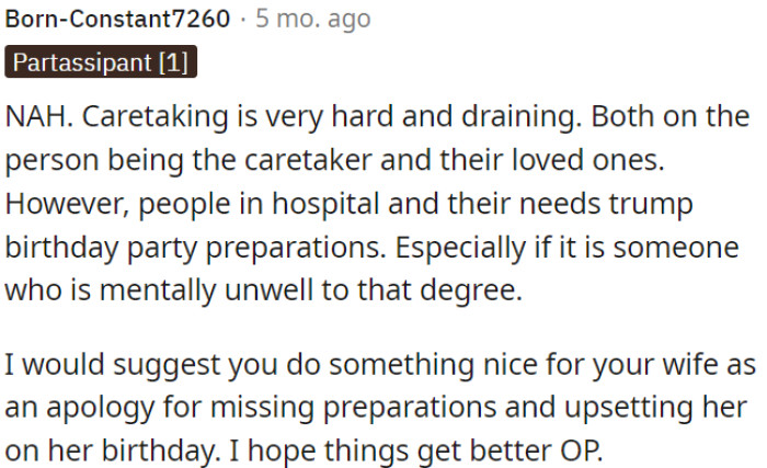 OP should make it up to his wife for missing her birthday preparations