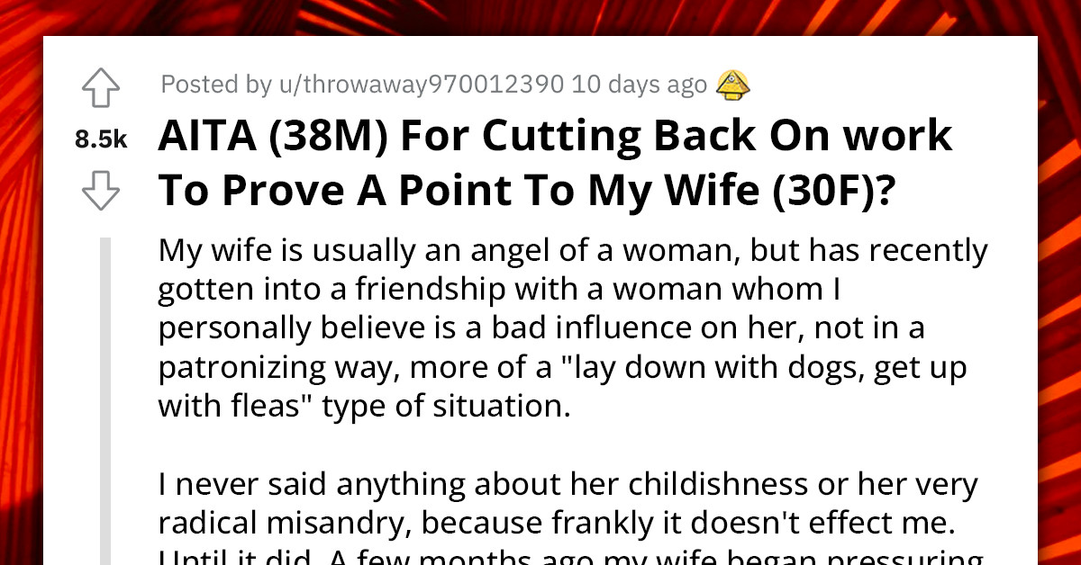 Redditor Enrages Wife By Reducing His Working Hours To Show Her He Could Do Chores But It Comes With Financial Loss