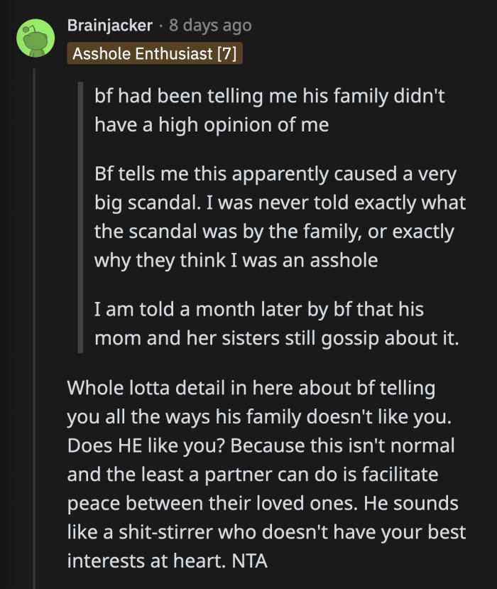 The worst thing would be if he were an active participant during all these gossip sessions.