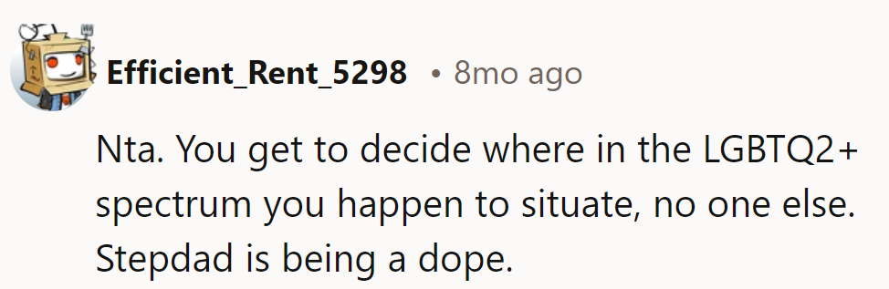 Spectrum's her call, not his. Stepdad's just a clueless dud.