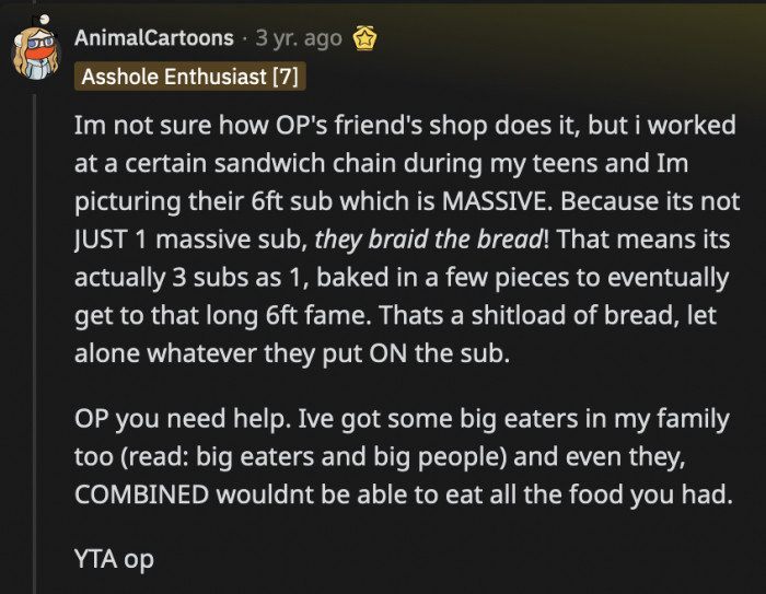If you're unfamiliar with how big these party subs are, just picture what was described in this comment: